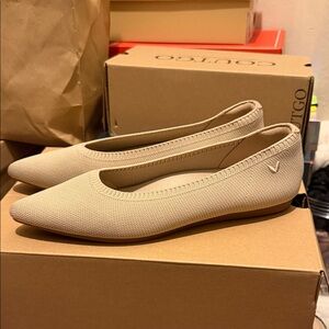 Vaneli Pointed Knit Ballet Flats in Beige